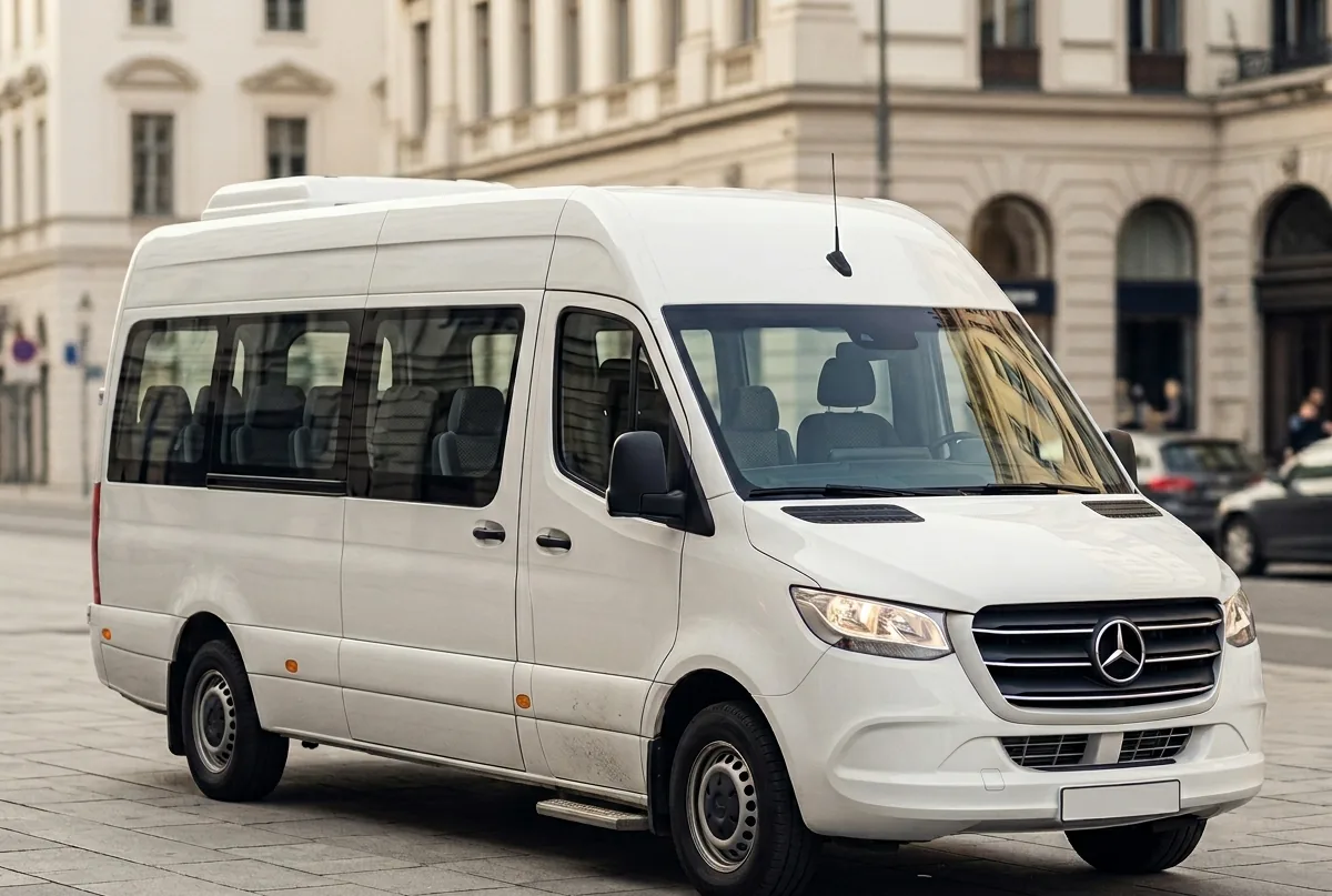 Mini Bus exterior, three-quarter front view