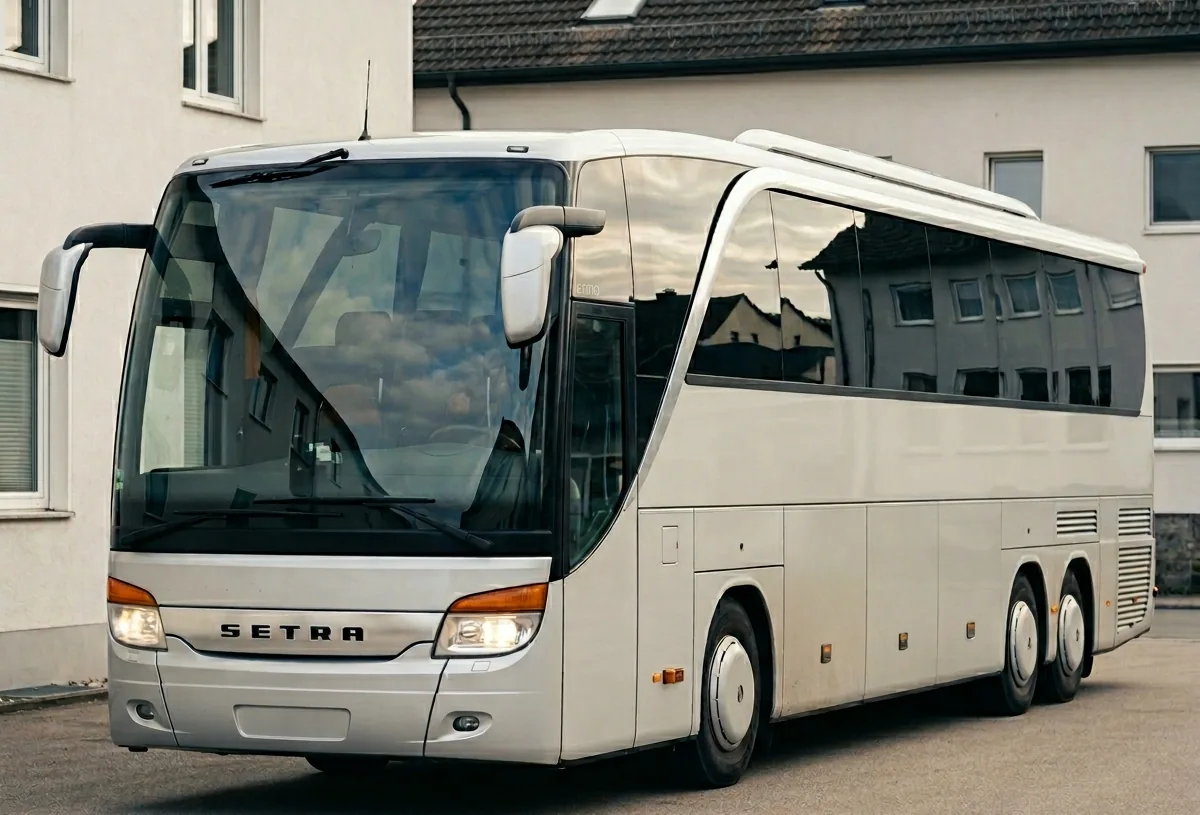 Motorcoach exterior, three-quarter front view