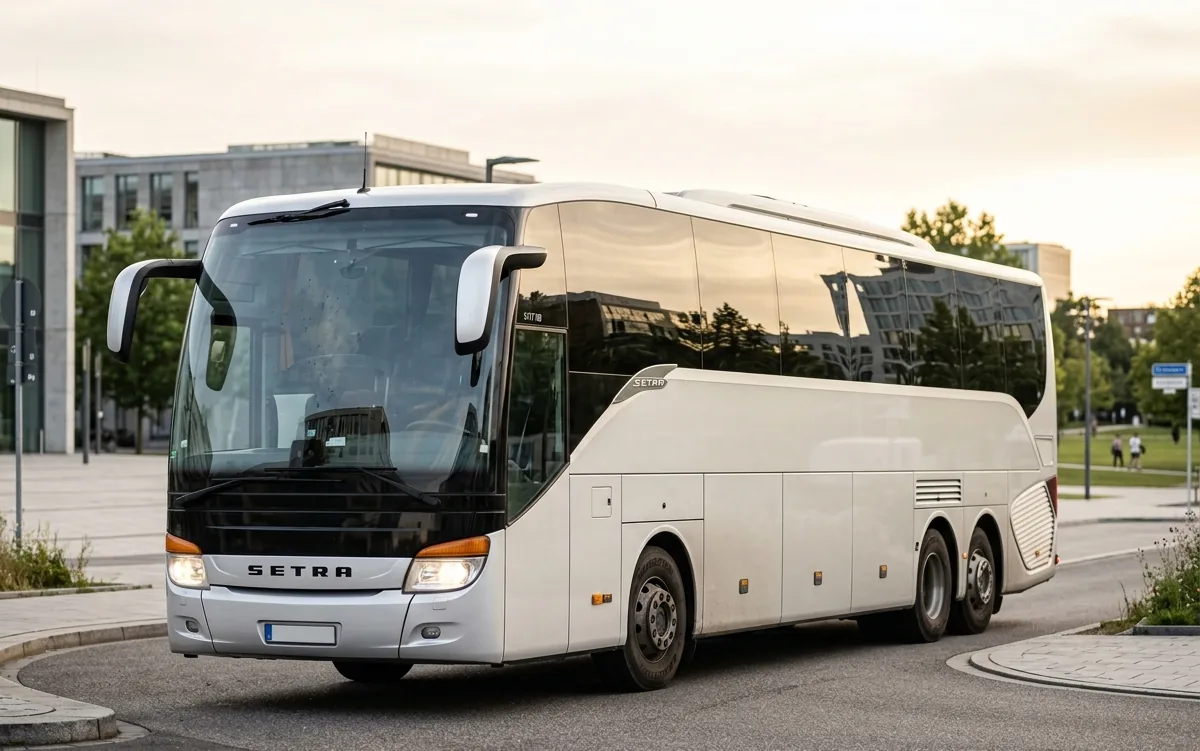Premium touring coach of the managed European network on the road