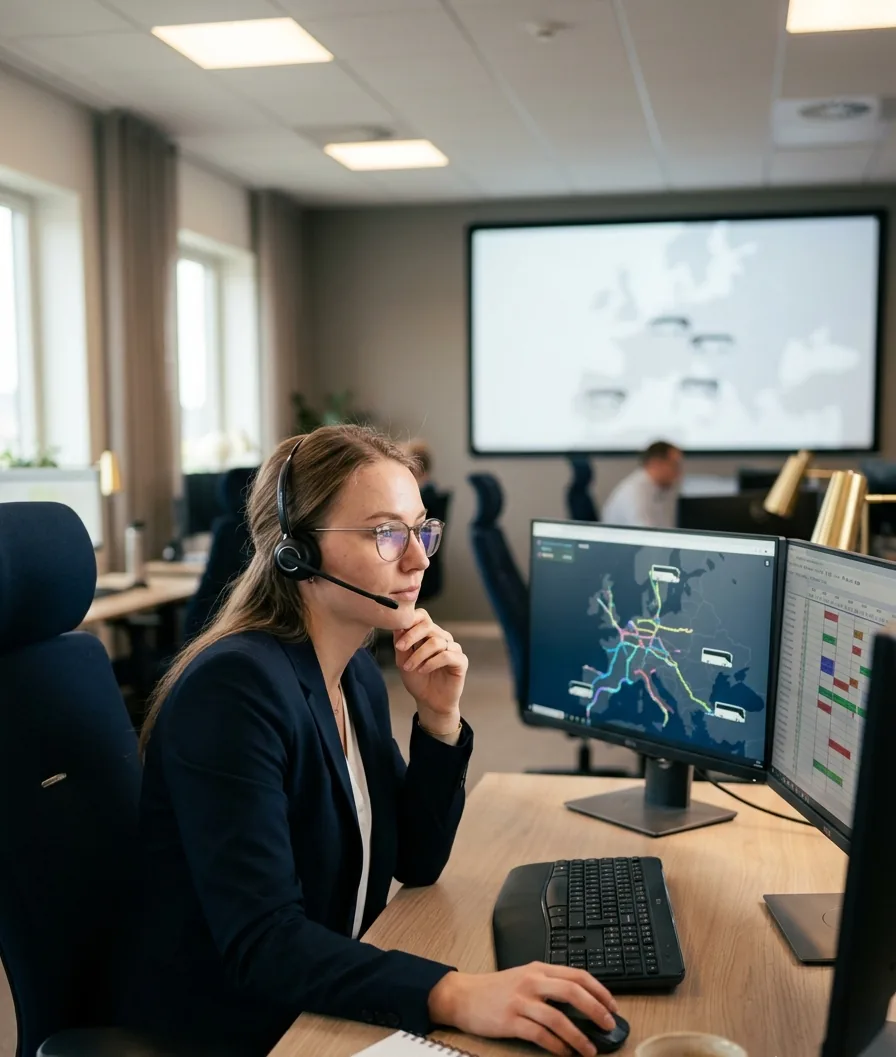 Managed Charter dispatcher coordinating live charter programs across Europe from the operations desk